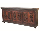 Indian Hand Carved 6 Door Solid Wood Sideboard
